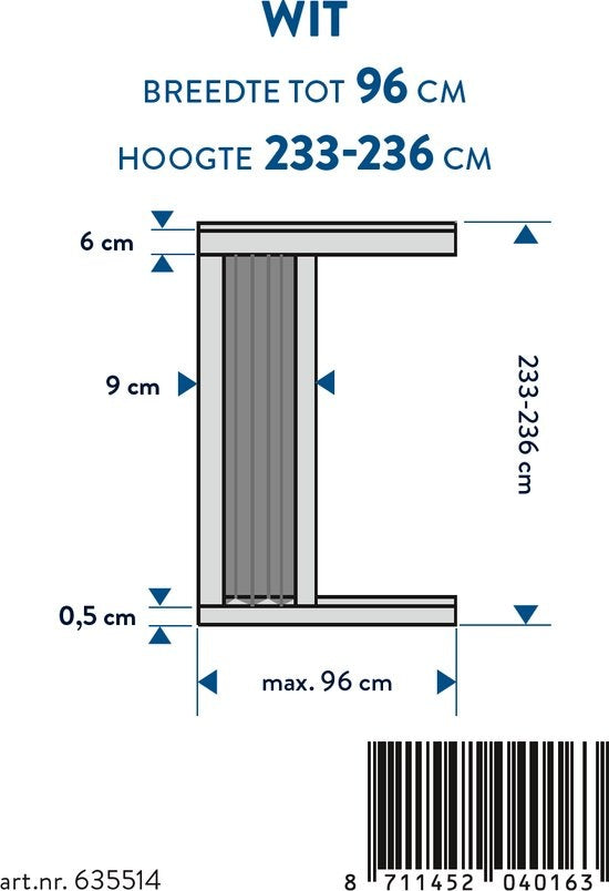 Bruynzeel Porte moustiquaire plissée sur mesure 96x233-236 blanc s900