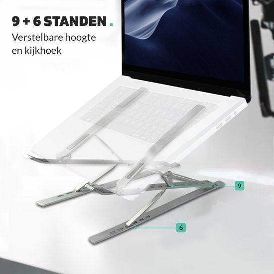 LURK® laptop stand Foldable - Support ergonomique pour ordinateur portable - Hauteur réglable - Ordinateur portable/book/tablette - Aluminium - 11 à 17 pouces