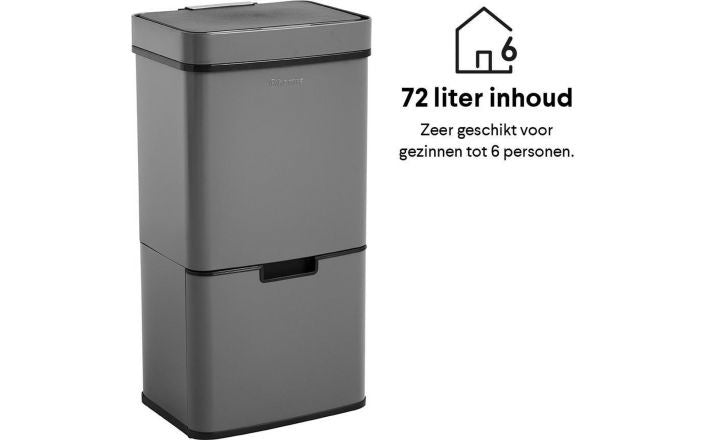 Homra NEXO Poubelle Séparation des déchets 3 compartiments - 72 litres (2x12 + 48 L) avec capteur infrarouge - Design Trio Poubelle Acier inoxydable - Gris