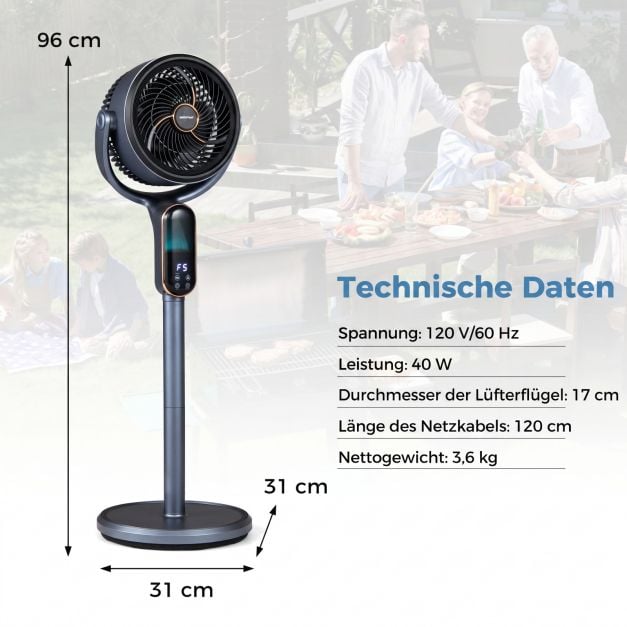 Ventilateur sur pied réglable Coast – 8 vitesses – 54-96 cm – Gris
