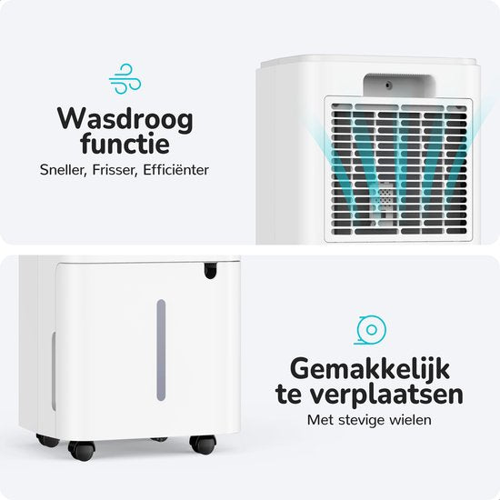 Déshumidificateur Bloomfold - 12L par jour - Fonction Lavage-Séchage incluse - Convient au salon, à la chambre et à la salle de bain - Déshumidificateur - Blanc
