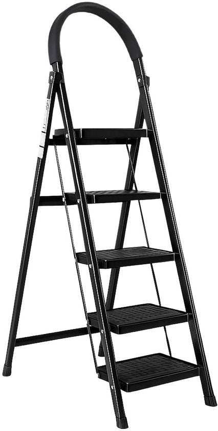 ToolX Escalier de maison - Escalier de cuisine - Acier - 5 marches - Pliable - Antidérapant - Pliable - Noir