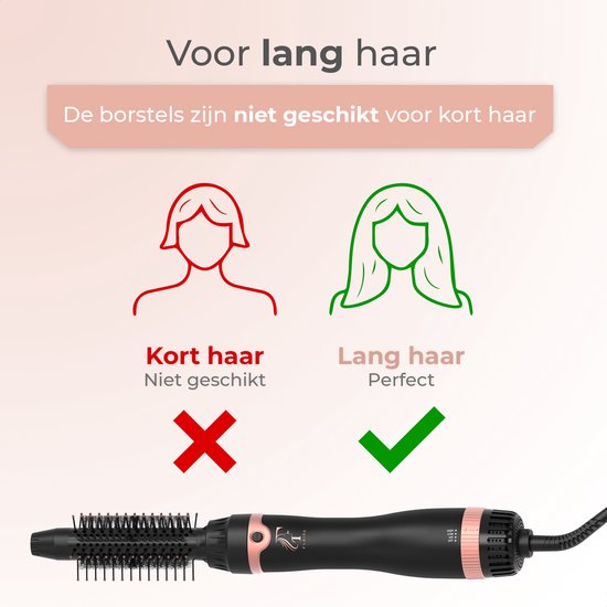 Flaire ROSÉ Brosse sèche-cheveux avec 3 accessoires - Brosse à boucler en céramique - ionique - 1200W - noir