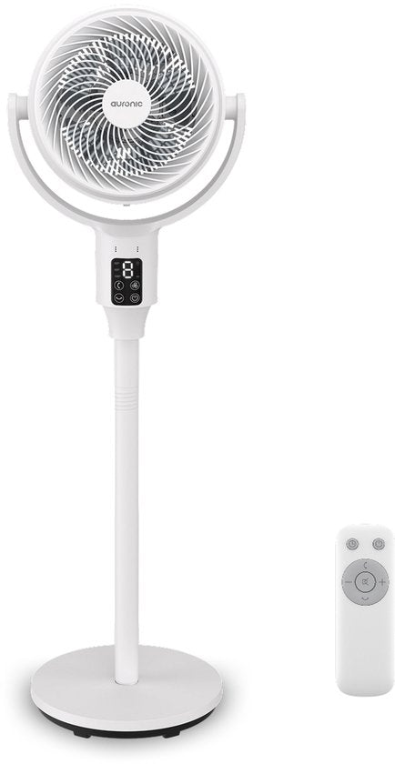 Ventilateur sur pied Auronic - Ventilateur de table et de sol - 9 vitesses et minuterie - Refroidisseur d'air - Silencieux - Avec télécommande et écran - Ventilateur - Blanc