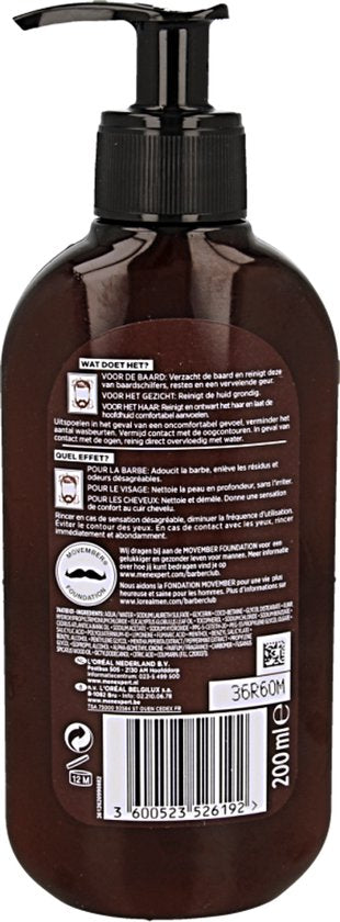 L'Oréal Paris Men Expert BarberClub Nettoyant visage 3-en-1 - 200 ml - Nettoyant pour la barbe, le visage et les cheveux