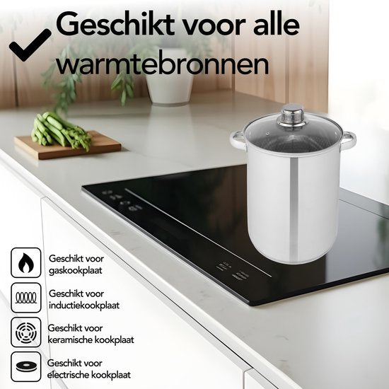Aviro Asparagus pan - Pasta pan - Ø 16.5 cm - 23cm de haut - 4.2L - Multifonctionnel - Convient à toutes les sources de chaleur - acier inoxydable