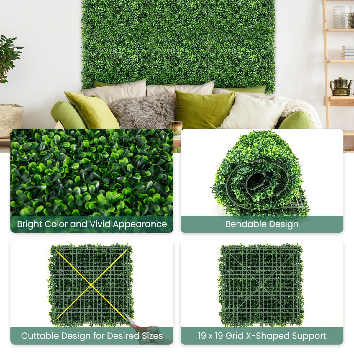 Coast Artificial Grass Wall Panels 12 pieces 50 x 50 cm Green - Imitation Gardenia Topiary pour l'intimité et la décoration