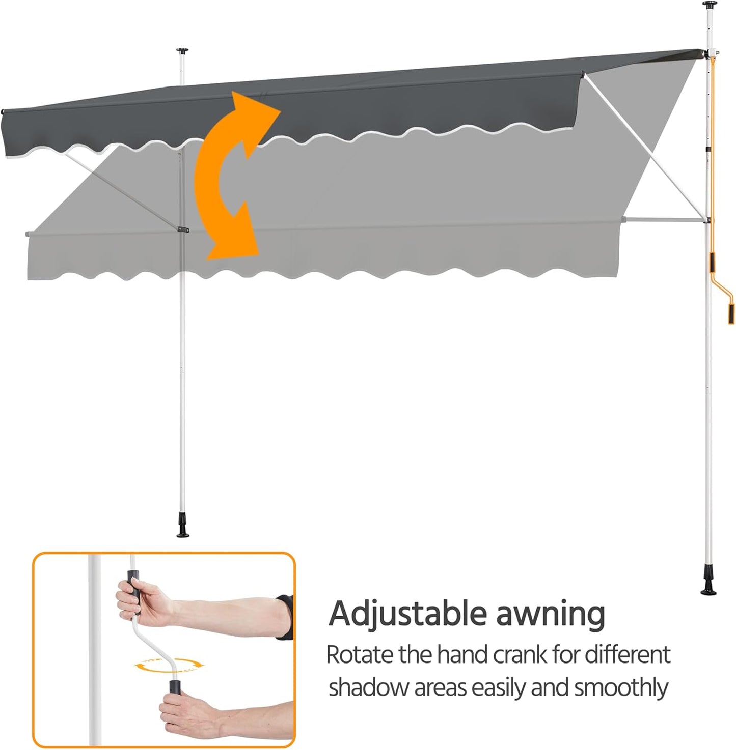 Yaheetech : store pare-soleil avec armature télescopique et manivelle - 300 x 120 cm - hauteur réglable de 210 à 300 cm - résistant aux UV - gris
