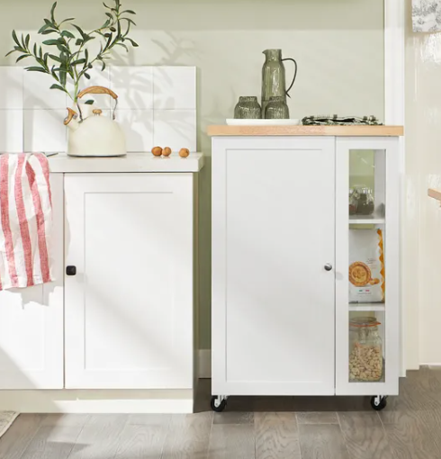 SoBuy - Chariot de cuisine - 1 porte et 3 étagères - 60 x 90 x 40 cm - Blanc