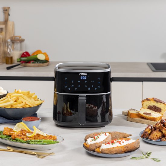 Friteuse à air chaud numérique Princess 182238 - 4 litres - Sans PFAS - Grand format - Friteuse à air chaud - Noir - Écran tactile numérique - 8 programmes automatiques - Grille réglable en hauteur incluse