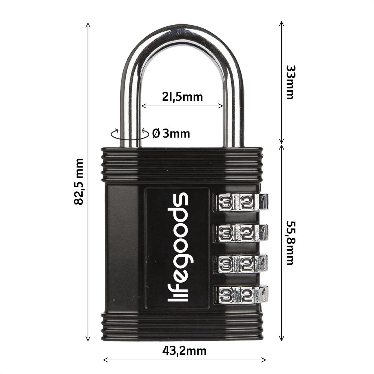 Cadenas LifeGoods - serrure à chiffres - 4 chiffres - résistant aux intempéries - noir