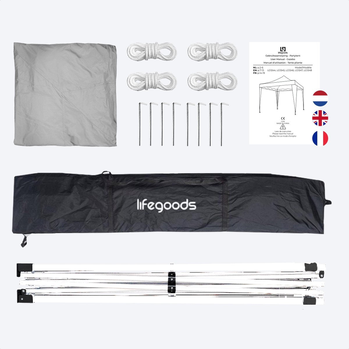 Tonnelle de jardin - LifeGoods - Imperméable - Avec sac de transport - 3x3 m - Gris