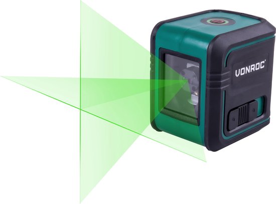 VONROC Cross Line Laser - Vert - Auto-nivelant - 18 mètres - Support de montage et sac de rangement inclus