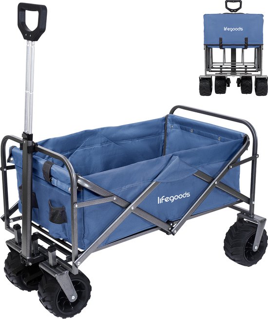 LifeGoods Wagon - Pliable - Capacité de charge 80KG - 94L - Polyester lavable - Bleu
