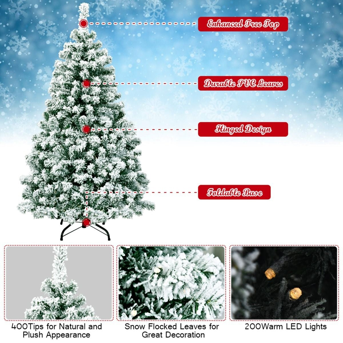 Coast 135 cm sapin de Noël enneigé avec pied en métal