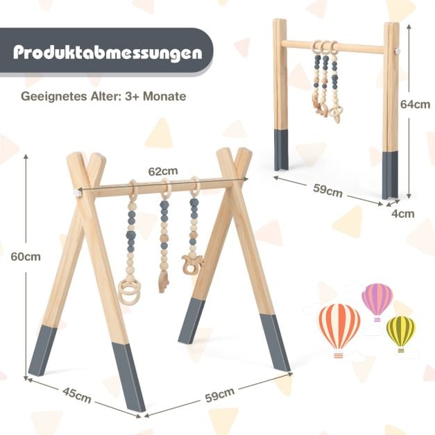 Coast : gym pour bébé en bois – 3 jouets suspendus – 60 x 44 x 60 cm – Vert, gris et rose