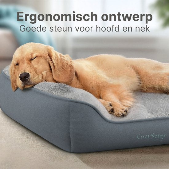 CozySense® Coussin orthopédique pour chien 75x45 cm Taille M - Imperméable et lavable - Coussin de banc et lit pour chien - Tissu Sherpa ultra doux - Gris & Anthracite