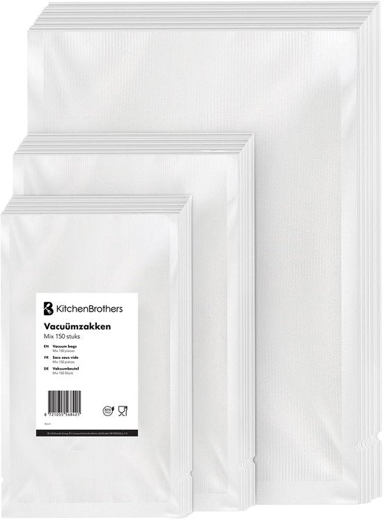 KitchenBrothers Vacuum Bags - 150 pièces - Mix Set - BPA-free - Vacuum bags food - Sous vide bags - For Vacuum Maker