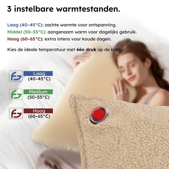 Coussin chauffant - 3 niveaux de chaleur - Coussin chauffant rechargeable - 10k mAh Powerbank - Sans fil - Coussin chauffant - 45x60 - Teddy Beige - Saaf Comfort