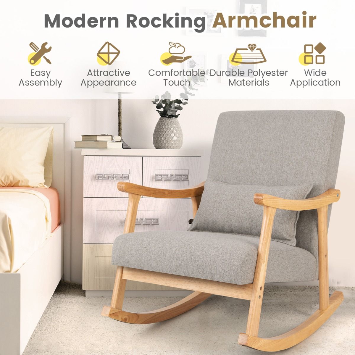 Fauteuil à bascule Coast - dossier haut - assise rembourrée - gris