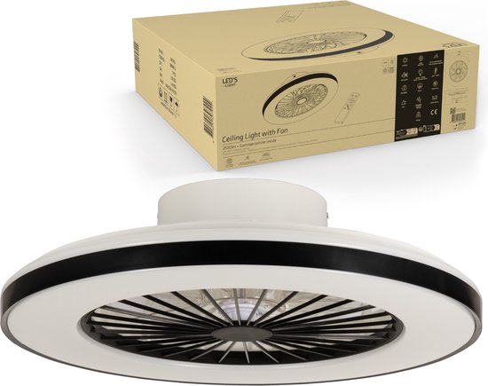 Ventilateur de plafond LED's Light avec lumières 48 cm - Vitesse de ventilation et télécommande - Plafonniers avec ventilateur et lampe - Noir