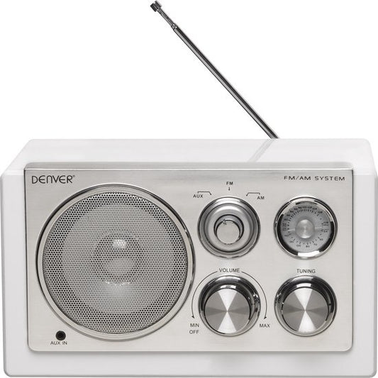 Denver Radio FM portable - Rétro - Fonctionne sur piles ou sur secteur - Radio de cuisine - AM - FM - TR61 - Blanc