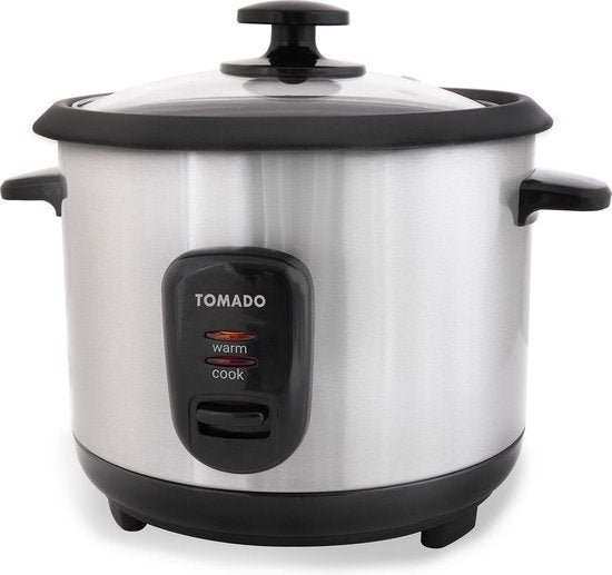 Tomado TRC1001S - Cuiseur de riz - 5 portions - Capacité de 1 litre - Fonction maintien au chaud - Revêtement antiadhésif - Sans PFAS - Design en acier inoxydable