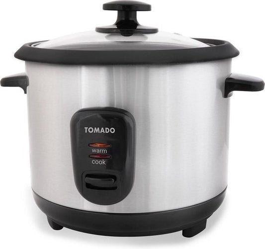 Tomado TRC1001S - Cuiseur de riz - 5 portions - Capacité de 1 litre - Fonction maintien au chaud - Revêtement antiadhésif - Sans PFAS - Design en acier inoxydable