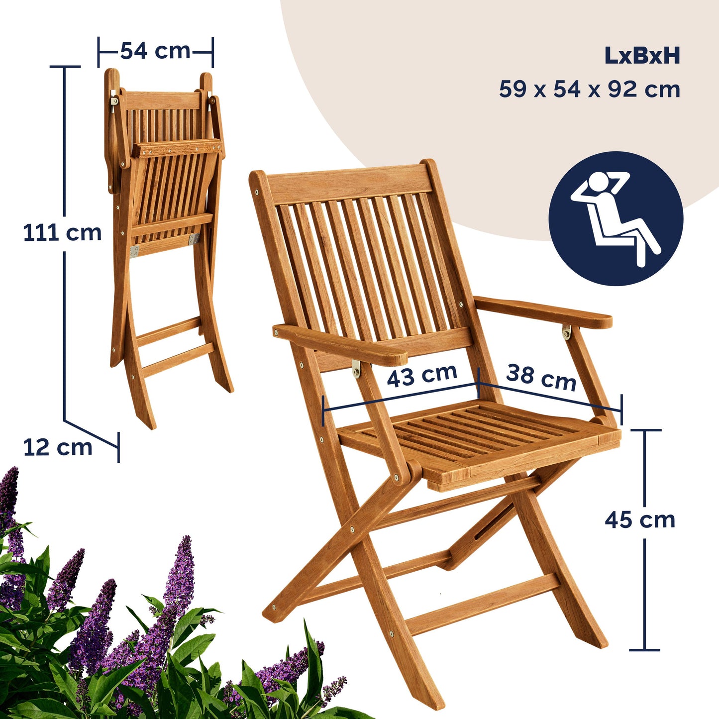 Casaria Chaises de jardin Sydney, lot de 2 – Bois d'acacia – 92 x 54 x 59 cm – Marron