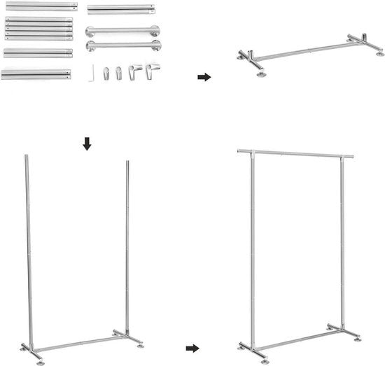 Perel Portemanteau sur roulettes, 1 barre, 120 x 50 x 120 cm, charge max. 75 kg, métal