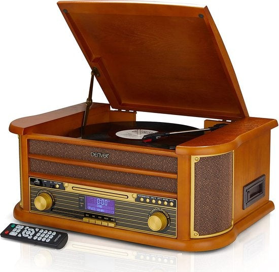 Platine vinyle retro - Denver - Haut-parleurs et amplificateur intégrés - Bois