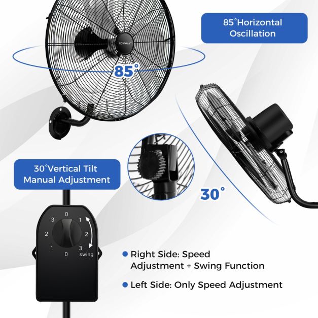 Coast Fan - Ø56 cm - Oscillant - 1300 RPM - 3 niveaux - 56 x 42 x 68 cm - Noir