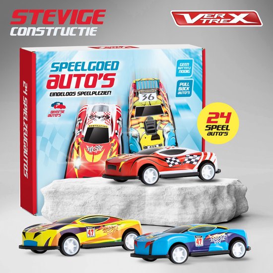 Vertrex Toy Car Set - 24 pieces - Voitures pour garçons - Voitures à roues arrières - Voitures - Voitures jouets