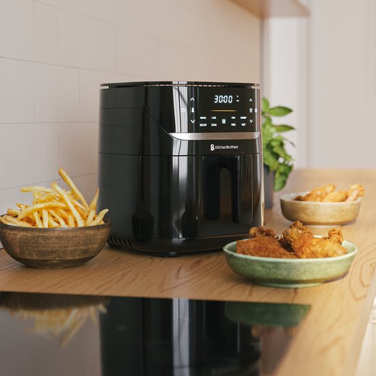 KitchenBrothers Airfryer XL - 5L - 1500W - Friteuse à air chaud - 80ºC à 200ºC - 8 Programmes de cuisson - Noir