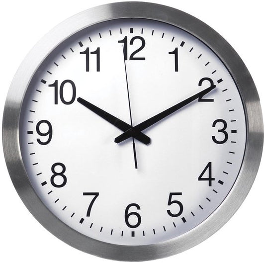 Horloge murale Perel 40 cm, analogique, avec synchronisation automatique de l'heure par DCF, grand cadran très lisible, cadre en aluminium argenté, salon, cuisine, bureau, salle d'attente