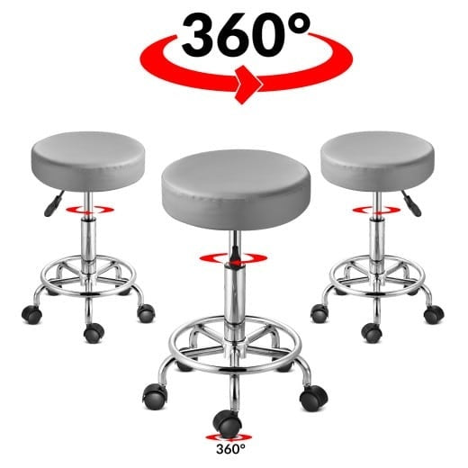 Tabouret de bureau Casaria - tabouret à roulettes - Hauteur Réglable - Rotation à 360° - Gris