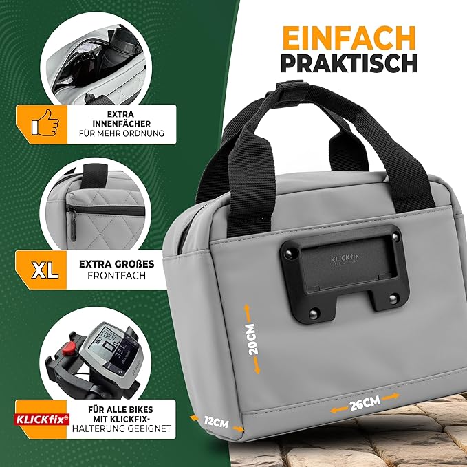 MIVELO Sacoche pour guidon - Déperlant & compatible Klickfix - 7 litres - Gris
