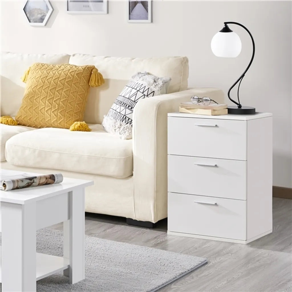 Table de chevet Yaheetech à 3 tiroirs - Blanche - 40 x 35 x 60 cm