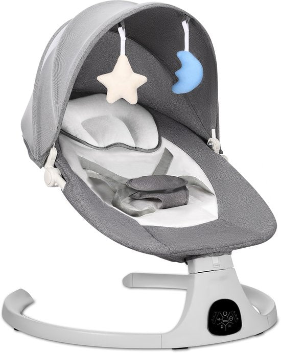 Oemmie Berceuse électrique - Balançoire pour bébé - Berceuse pour bébé - Fonction bluetooth et télécommande incluses - 5 positions de balancement - Gris
