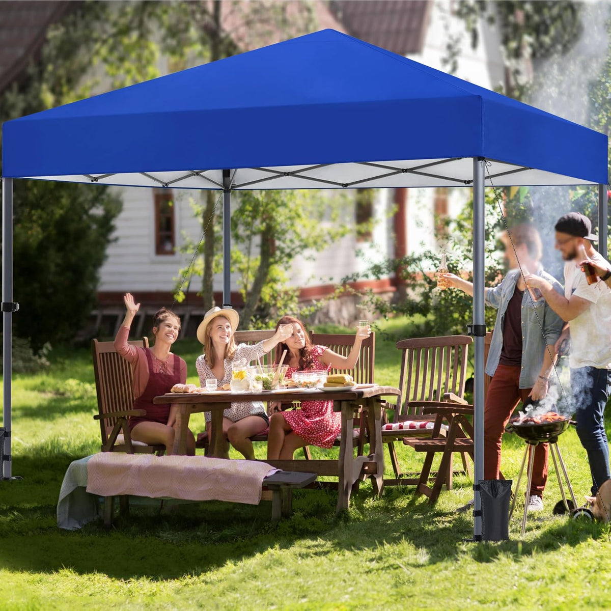 Pavillon pliable Yaheetech Pop-up 3 × 3 m, hauteur réglable de 170,5 à 265,5 cm, bleu