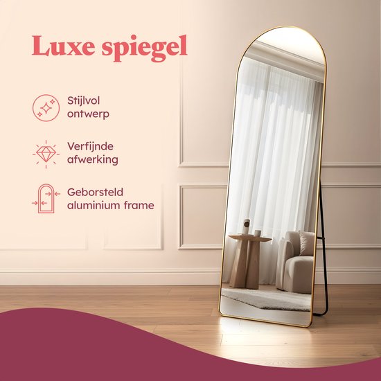 Fraay Pass Mirror 160x55cm - Standing & Hanging - Minimalist Wall Mirror - Standing Mirror - Brushed Gold