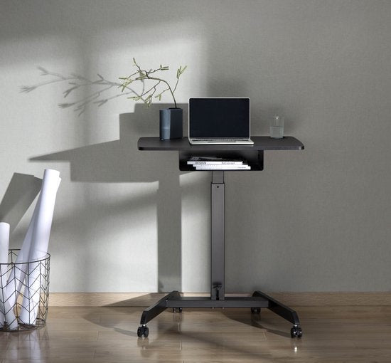 VDD Gaming - Bureau - Table pour ordinateur portable - Bureau assis/debout - Mobile - Poste de travail - Support pour ordinateur portable - Table d'appoint sur roulettes - Noir