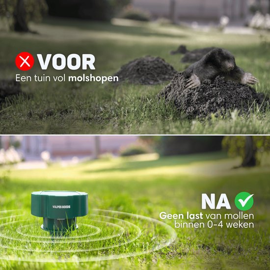 Vulpes Goods® Repellent - Répulsif à taupes - 4 pièces - Répulsif à souris - Contrôle des taupes - Alimenté par énergie solaire - Imperméable - Respectueux des animaux - PRO V2