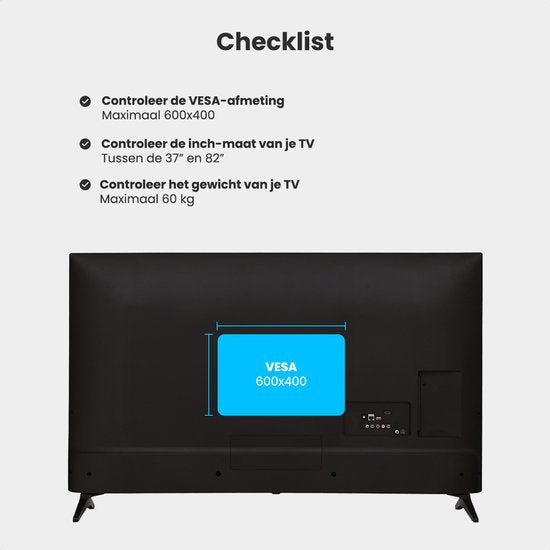 Auronic TV Bracket - Support mural pour TV - Inclinable - 37 à 82 pouces - Jusqu'à 60 kg - Noir