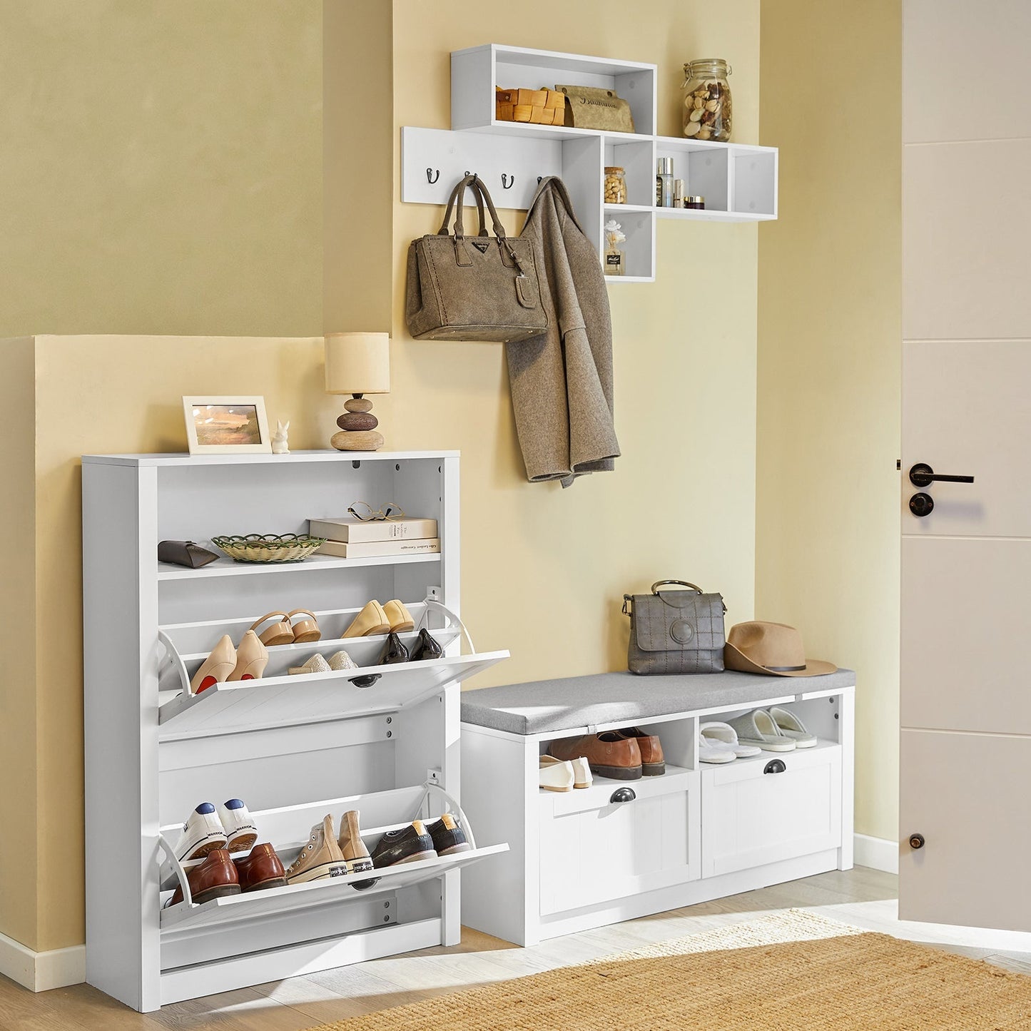 SoBuy Meuble à chaussures avec 2 abattants - Max. 50 kg - MDF - 80 x 24 x 110 cm - Blanc