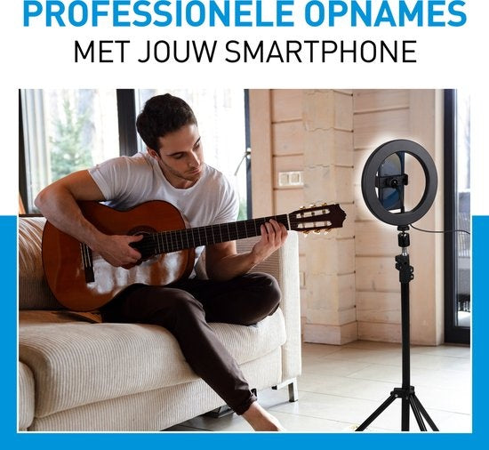 Lampe annulaire Grundig avec trépied et support de téléphone - réglable jusqu'à 210 cm - convient pour TikTok et YouTube - 3 modes d'éclairage