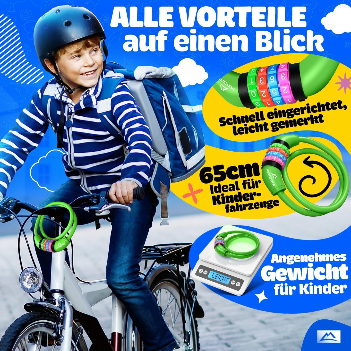 NEXTCOVER® Cadenas pour vélo d'enfant - Code à 4 chiffres - Cadenas pour scooter Extra robuste et sécurisé - Vert