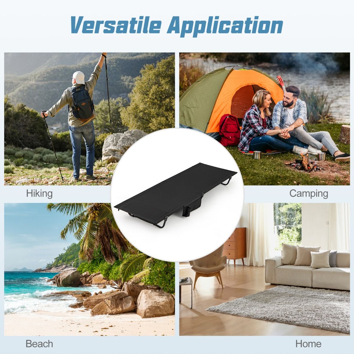 Lit de camping Coast - lit de camp ultra-léger - pliable avec poche latérale - noir