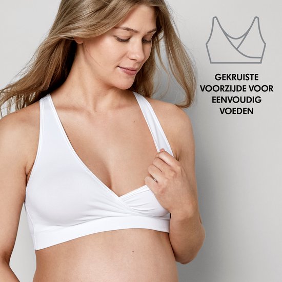 Soutien-gorge de nuit Medela Keep Cool - Soutien-gorge de nuit sans coutures - Soutien-gorge de grossesse - Soutien-gorge d'allaitement avec 2 zones respirantes - Tissu Soft Touch - Blanc - Taille S