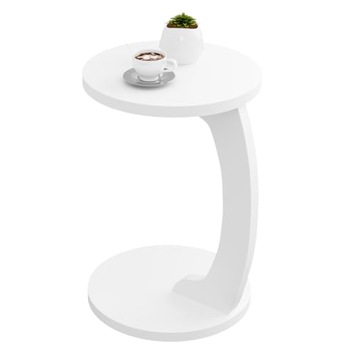 Woltu Side Table C-shaped - Table basse ronde - Design scandinave - MDF White - 38 x 55 cm